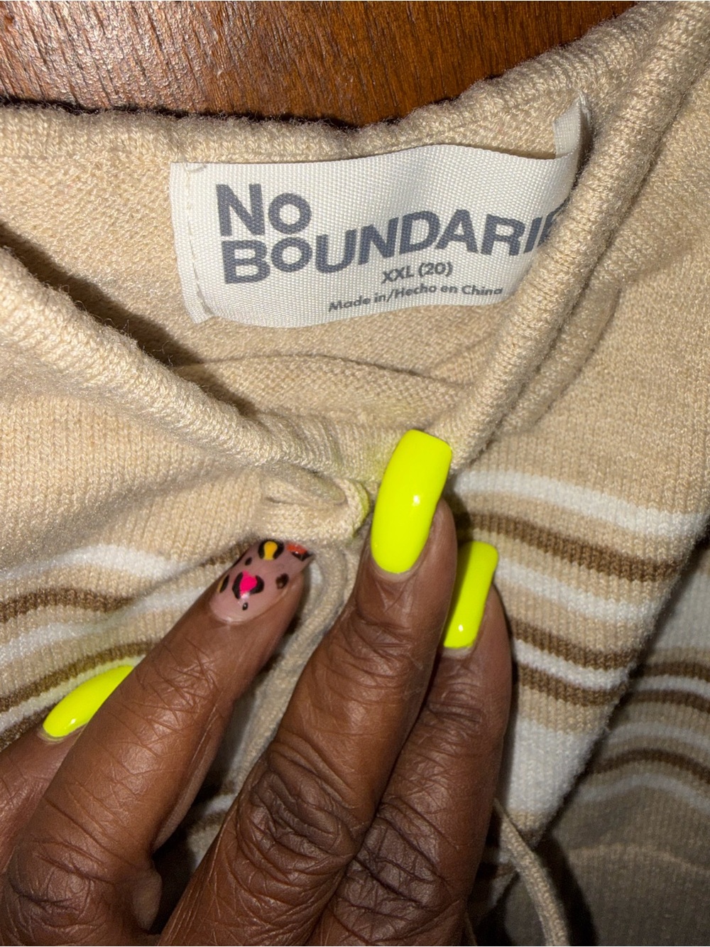 No Boundaries Cream Striped Knit Top and Drawstring Pants Set - Picture 3 of 4